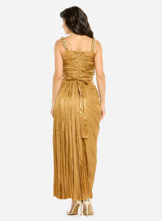 House of Moda Women Ruched Chain Strap Gown Maxi Dress - Image 4